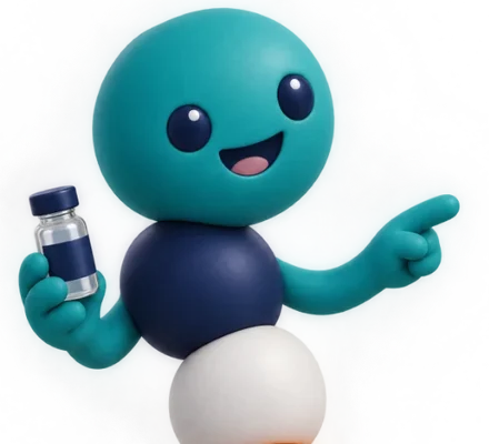 The WikiPep mascot, holding a vial and pointing